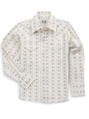Ely Cattleman Cream Western Stripe Floral Snap Shirt